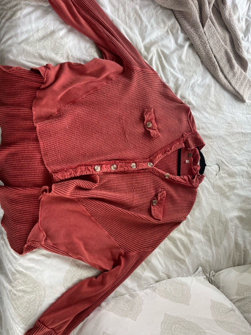 Free People Rust Button-Front Ribbed Cardigan